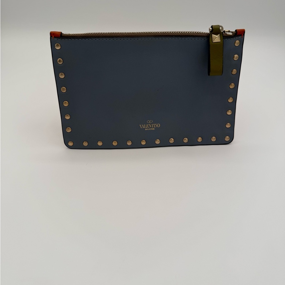 Authentic Valentino Garavani Rock Stud Calfskin Leather Clutch
